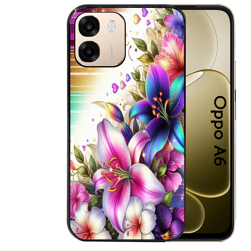 Coque noire taperso pour OPPO A6 A6X 4G et 5G avec motif fleur fluo protection antichoc personnalisée