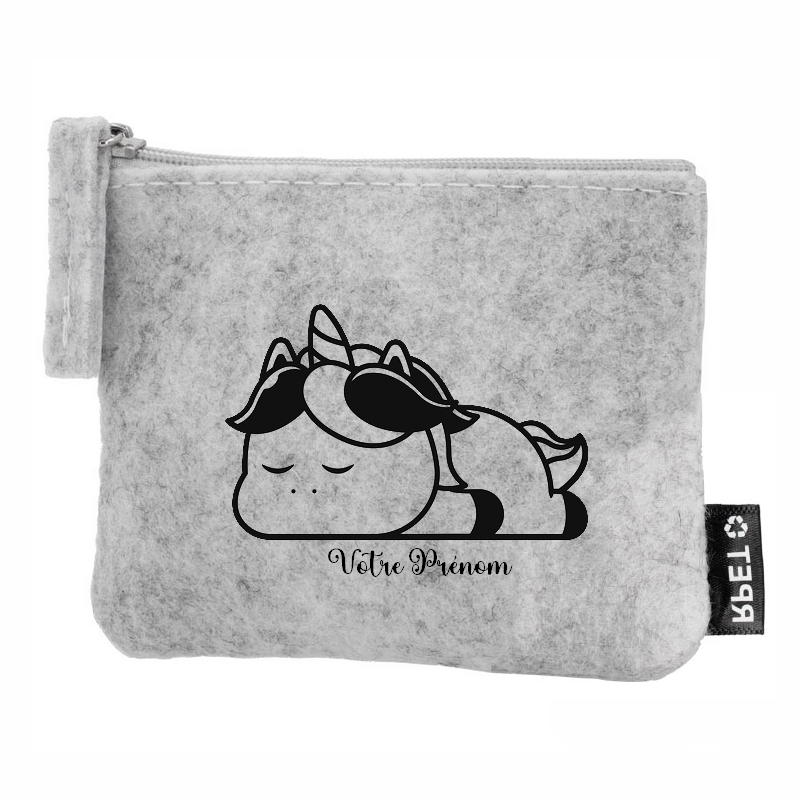 Porte monnaie personnalisé licorne paresseuse en feutrine en feutrine
