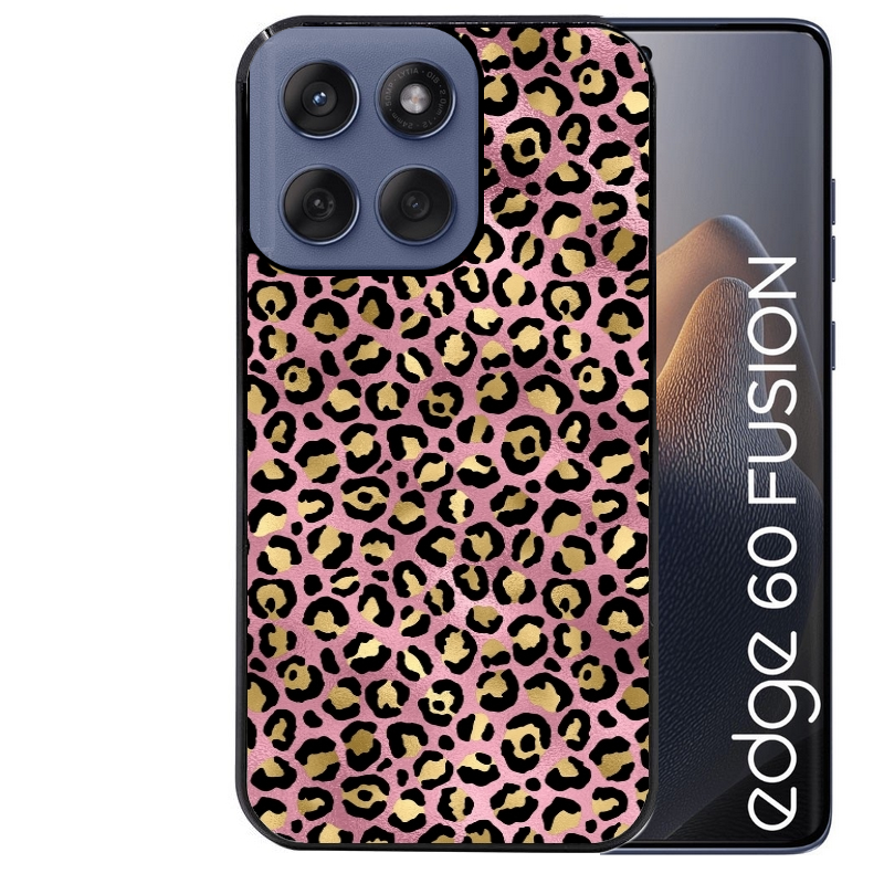 Coque noire taperso pour Moto Edge 60 et Neo Fusion Pro avec motif leopard rose protection antichoc personnalisée
