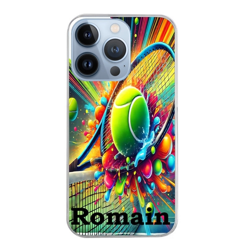 Coque taperso pour Iphone 13 et PRO MINI PRO MAX avec motif tennis color personnalisee protection antichoc personnalisée