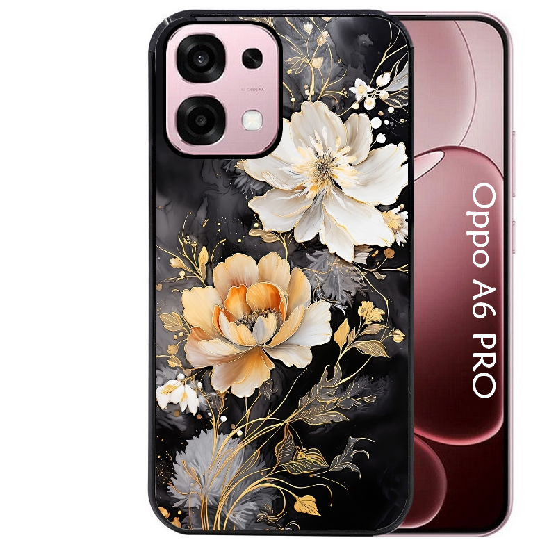 Coque noire taperso pour OPPO A6 PRO 4G et 5G avec motif fleur blanche protection antichoc personnalisée