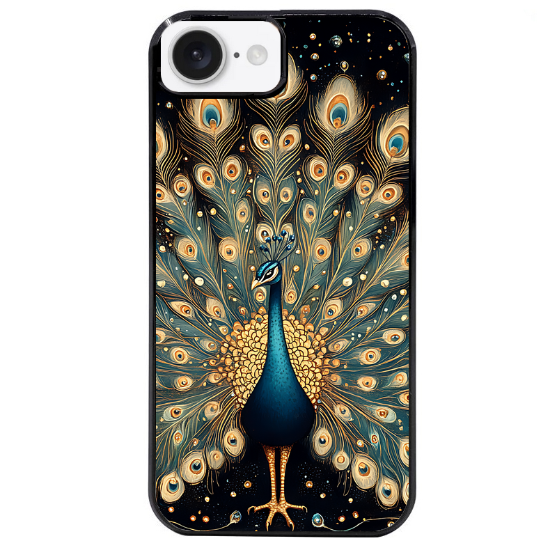 Coque noire taperso pour Iphone 16 16E PLUS MAX PRO avec motif paon mandala protection antichoc personnalisée
