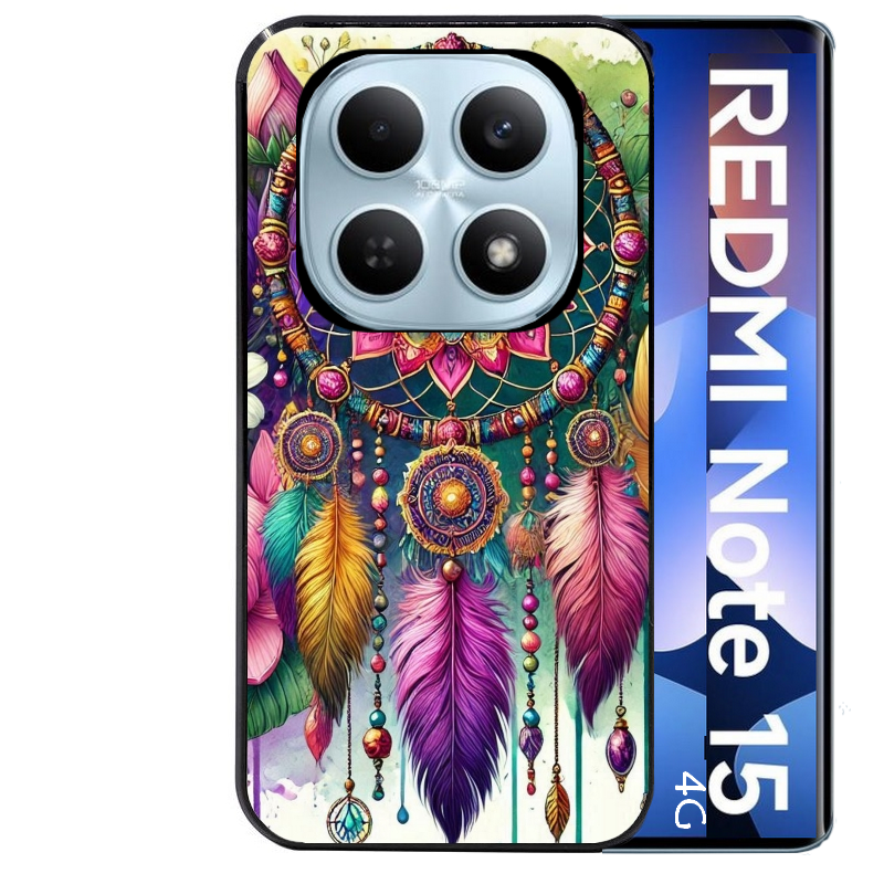 Coque noire taperso pour Redmi Note 15 et PRO PLUS 4G 5G avec motif dreamcatcher et mandala protection antichoc personnalisée
