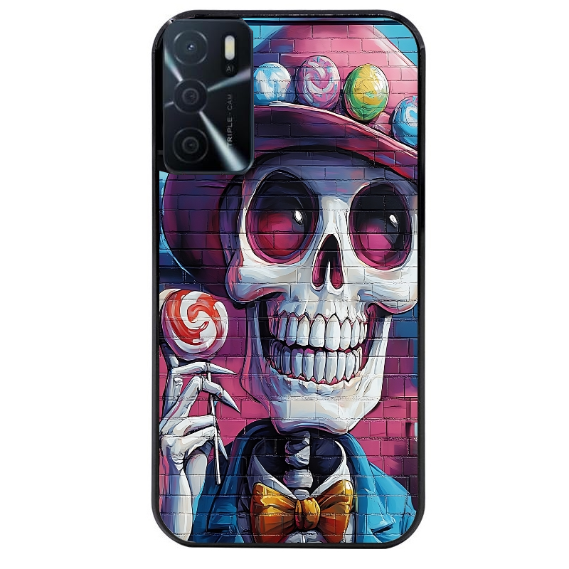 Coque noire taperso pour OPPO A16 et A16S avec motif tete de mort tag protection antichoc personnalisée