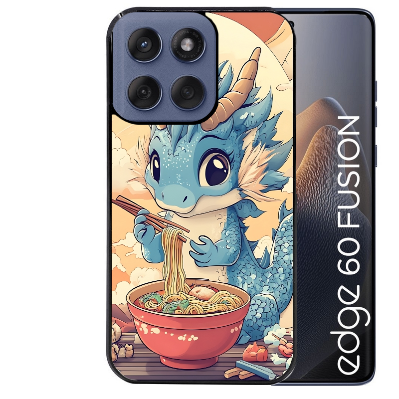 Coque noire taperso pour Moto Edge 60 et Neo Fusion Pro avec motif dragon ramen 2 protection antichoc personnalisée