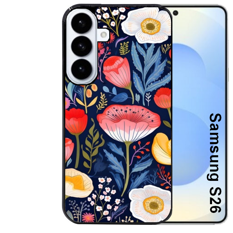 Coque noire taperso pour galaxy S26 et PLUS ULTRA FE avec motif fleur coquelicot protection antichoc personnalisée