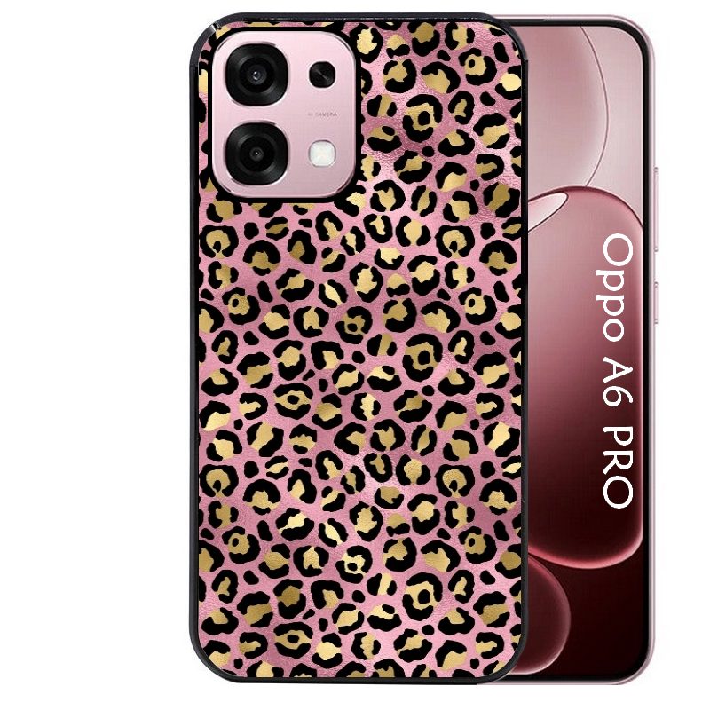 Coque noire taperso pour OPPO A6 PRO 4G et 5G avec motif leopard rose protection antichoc personnalisée