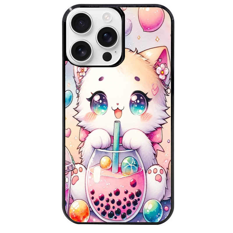 Coque noire taperso pour Iphone 16 16E PLUS MAX PRO avec motif chat bubble style manga protection antichoc personnalisée