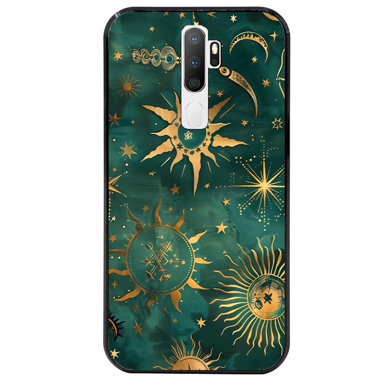 Coque noire taperso pour OPPO A5 A9 2020 avec motif lune et astro protection antichoc personnalisée
