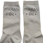 Chaussettes paillettes crème motif maman en or