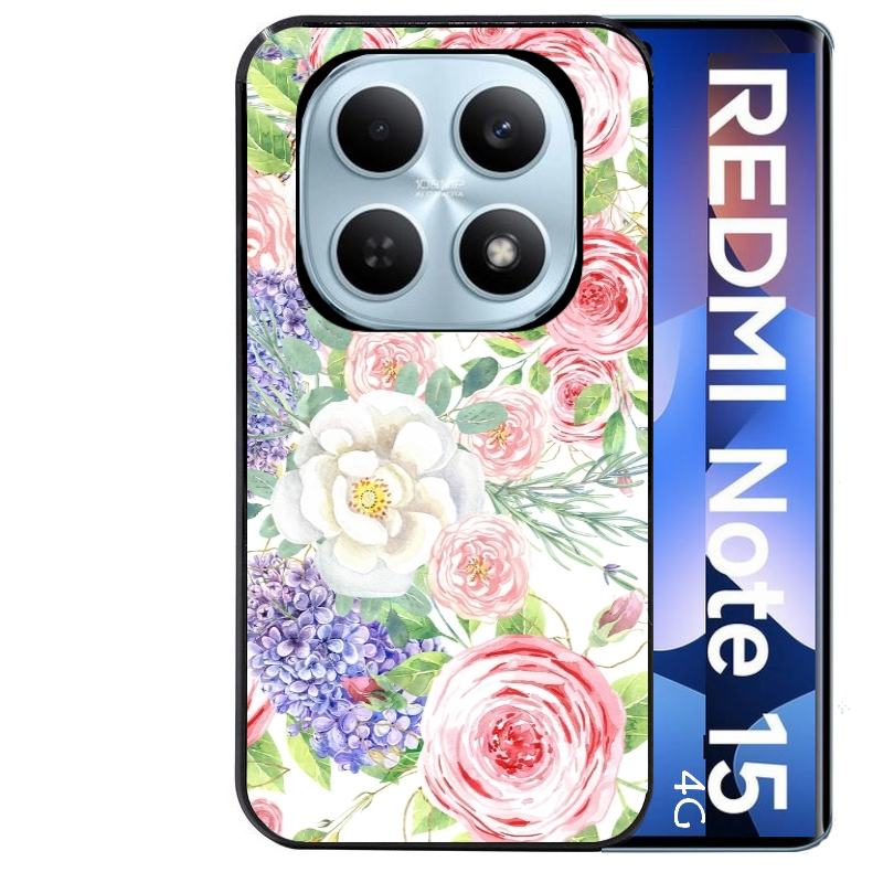 Coque noire taperso pour Redmi Note 15 et PRO PLUS 4G 5G avec motif fleur couleur pastel protection antichoc personnalisée