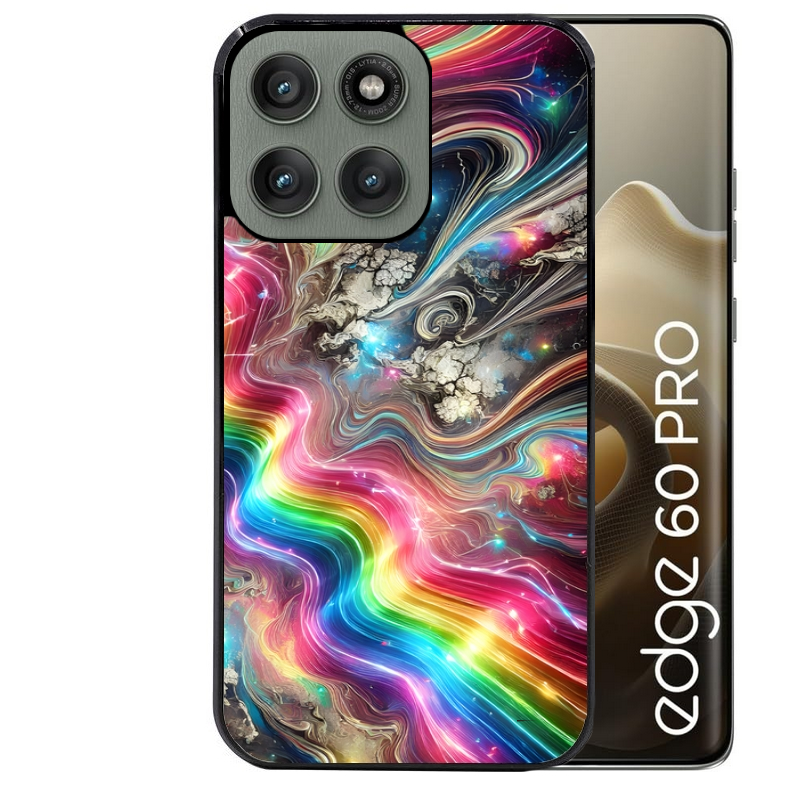 Coque noire taperso pour Moto Edge 60 et Neo Fusion Pro avec motif marbre arc en ciel protection antichoc personnalisée