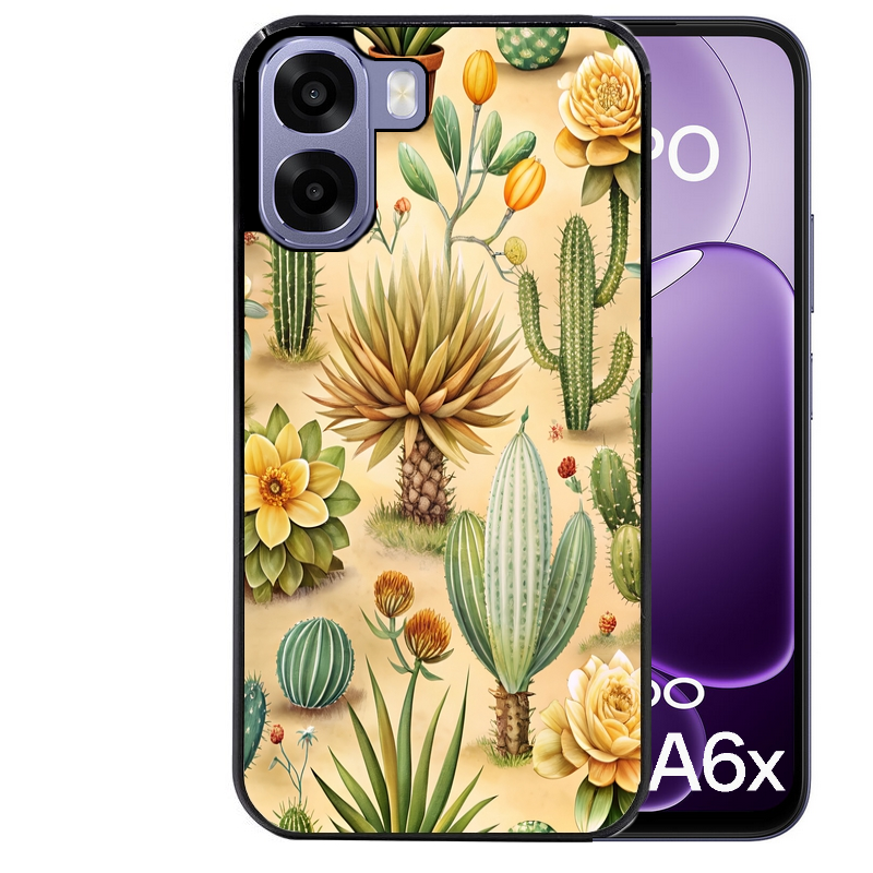 Coque noire taperso pour OPPO A6 A6X 4G et 5G avec motif cactus et succulent protection antichoc personnalisée