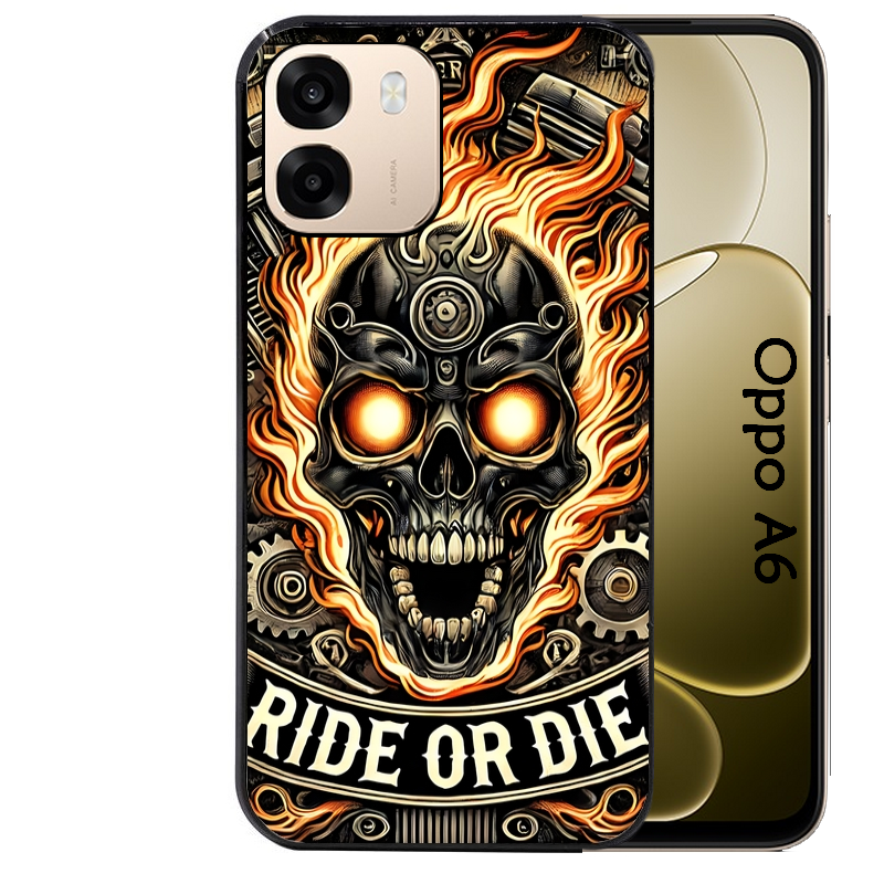 Coque noire taperso pour OPPO A6 A6X 4G et 5G avec motif tete de mort flamme protection antichoc personnalisée