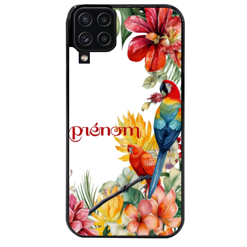 Coque noire taperso pour galaxy A22 A32 A52 A52S 4G 5G  avec motif perroquet personnalisee protection antichoc personnalisée