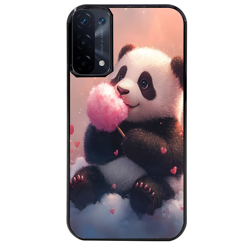 Coque noire taperso pour OPPO A54 et A74 5G avec motif panda bonbon protection antichoc personnalisée