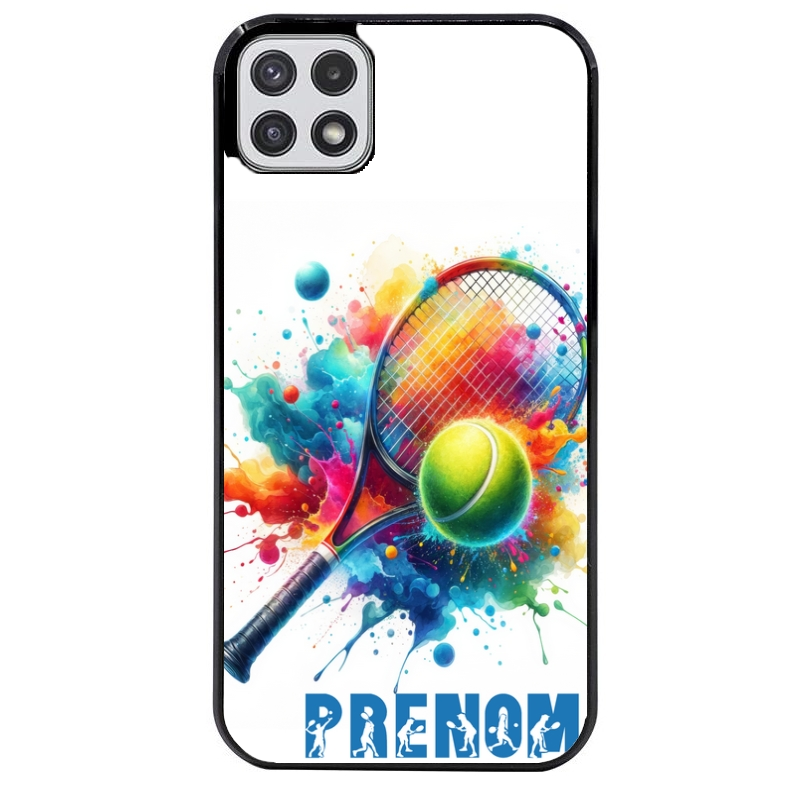 Coque noire taperso pour galaxy A22 A32 A52 A52S 4G 5G  avec motif tennis raquette personnalisee protection antichoc personnalisée