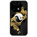 Coque noire taperso pour OnePlus 15 avec motif yin yang et fleur protection antichoc personnalisée