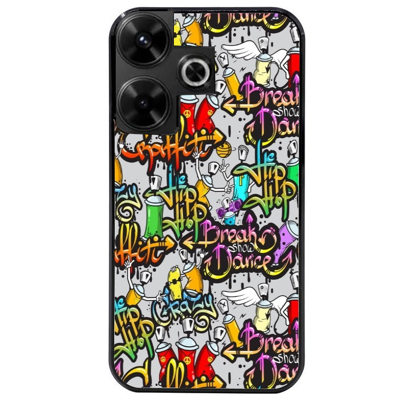 Coque noire taperso pour POCO M6 4G avec motif tag et graffiti protection antichoc personnalisée
