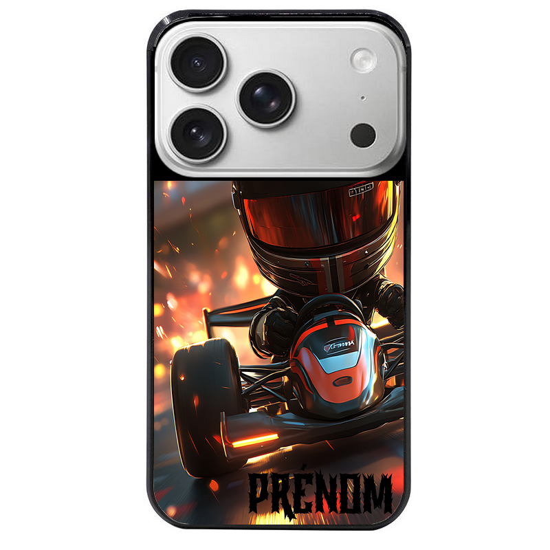 Coque noire taperso pour Iphone 17 17E AIR MAX PRO avec motif karting f1 personnalisee protection antichoc personnalisée