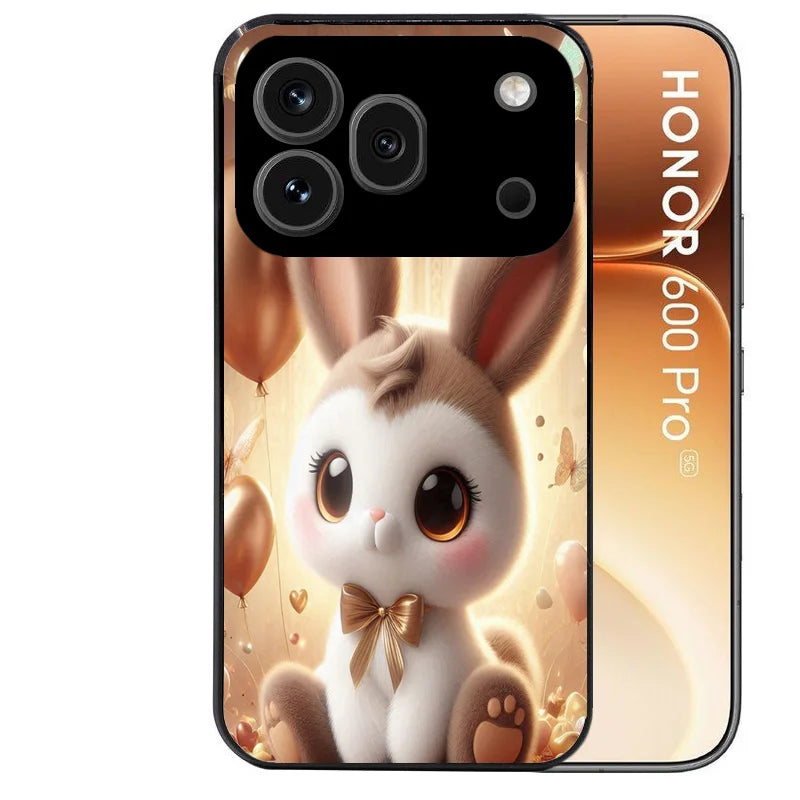 Coque noire taperso pour Honor 600 et 600 PRO avec motif lapin ballon protection antichoc personnalisée