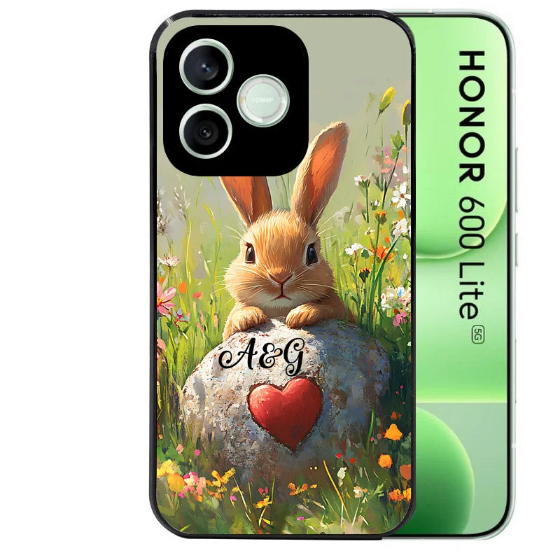 Coque noire pour Honor 600 LITE avec motif lapin et fleurs personnaliséee protection antichoc personnalisée