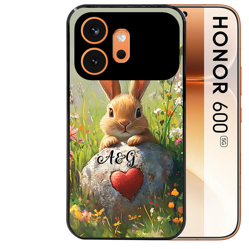 Coque noire taperso pour Honor 600 et 600 PRO avec motif lapin et fleurs personnalisee protection antichoc personnalisée