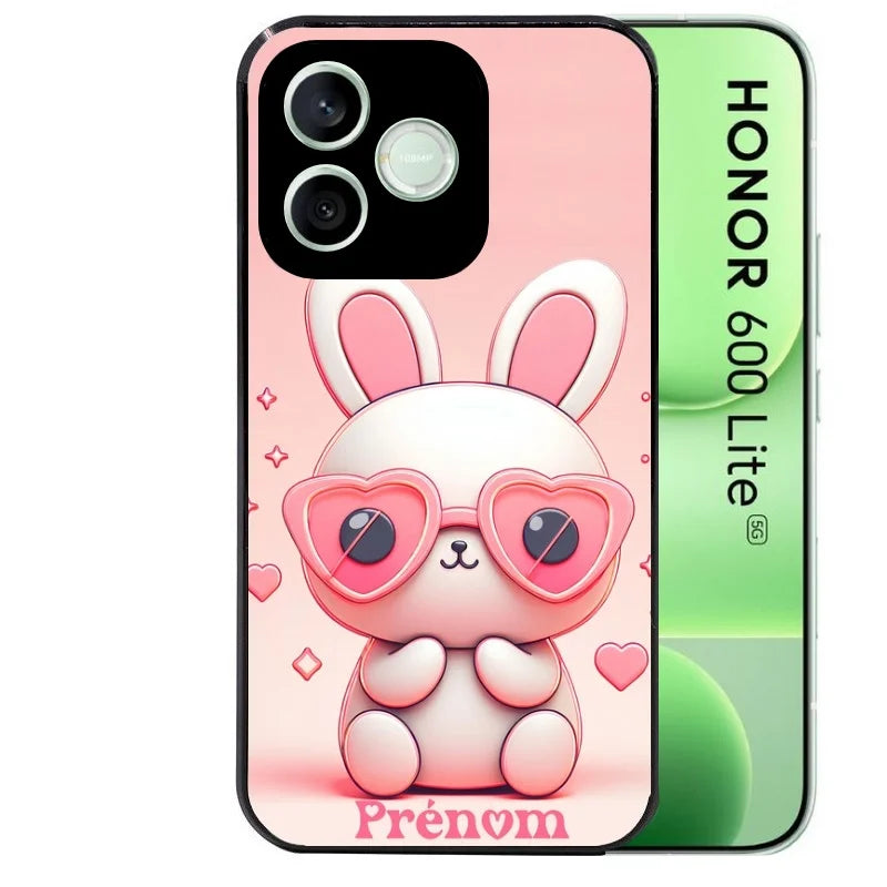 Coque noire pour Honor 600 LITE avec motif lapin lunettes personnaliséee protection antichoc personnalisée
