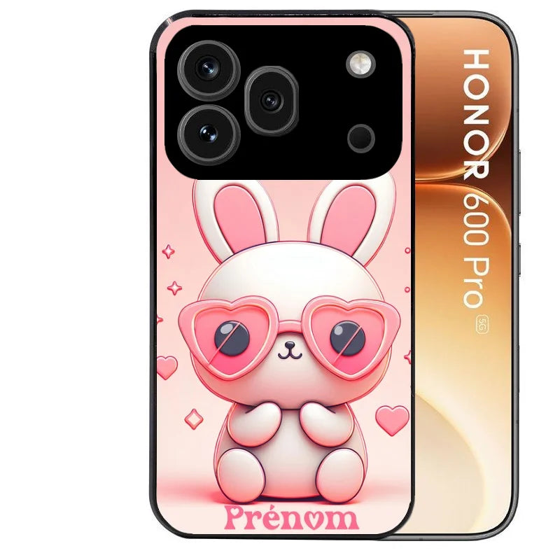 Coque noire taperso pour Honor 600 et 600 PRO avec motif lapin lunettes personnalisee protection antichoc personnalisée