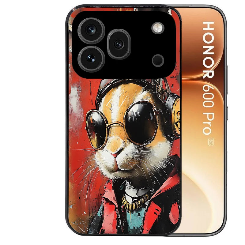 Coque noire taperso pour Honor 600 et 600 PRO avec motif lapin tag protection antichoc personnalisée