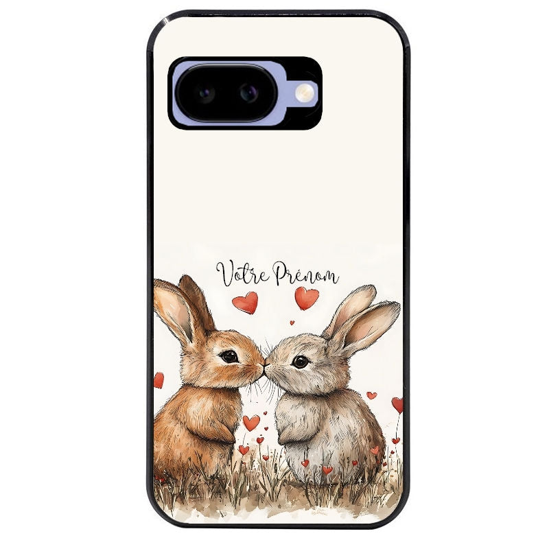 Coque pour Pixel 8A 9A 10A personnalisée lapin coeur avec prenom