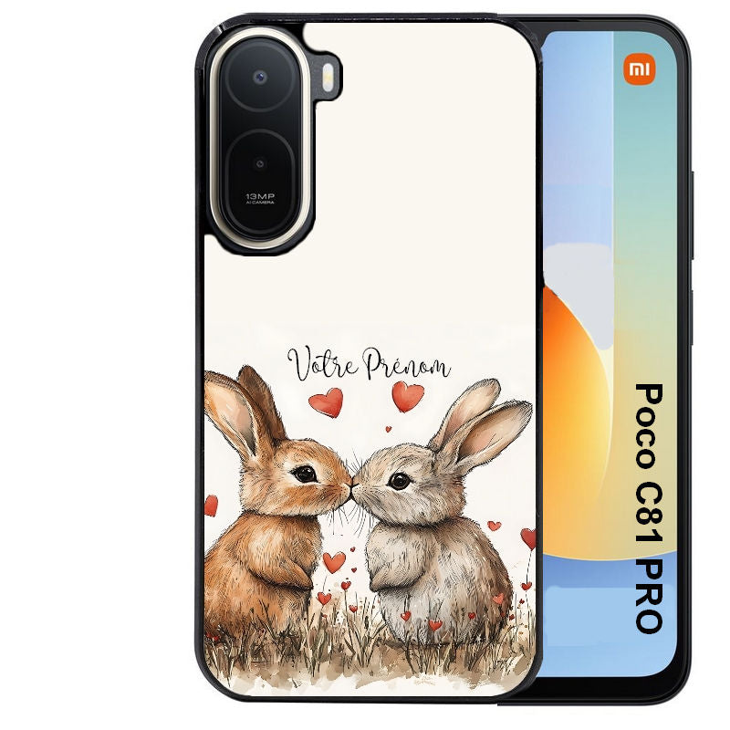 Coque pour POCO C81 PRO personnalisée lapin coeur avec prenom