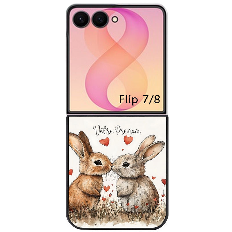 Coque pour Z FLIP 6 7 8 personnalisée lapin coeur avec prenom