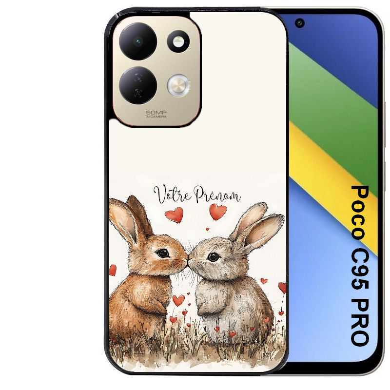 Coque pour POCO C95 PRO personnalisée lapin coeur avec prenom