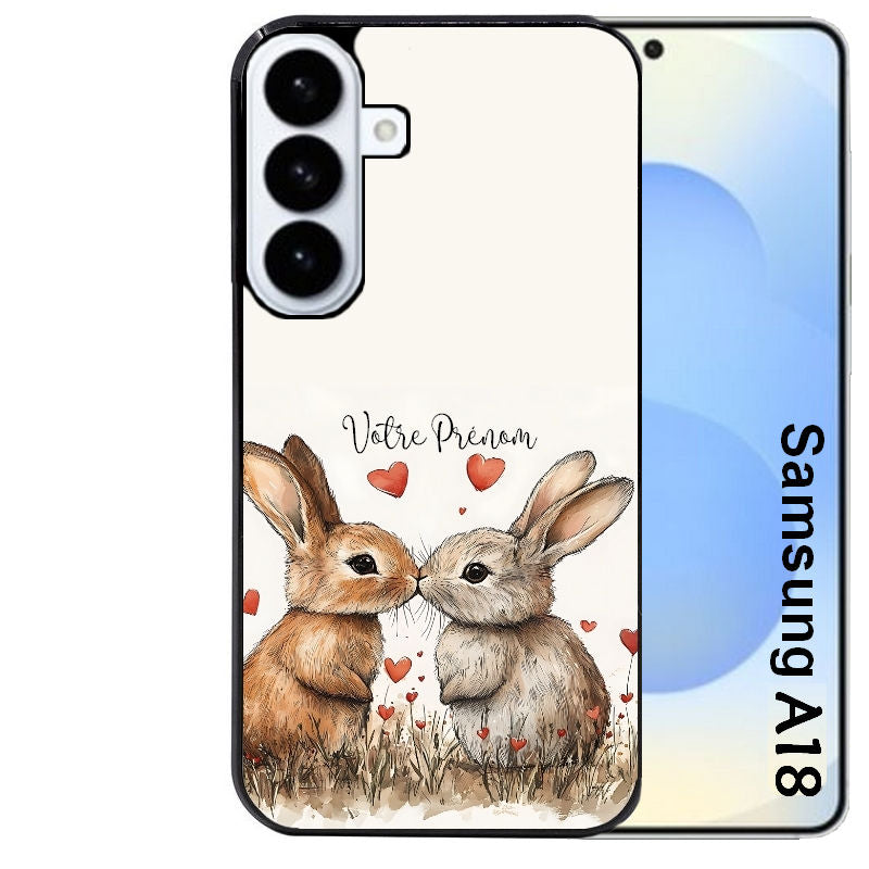 Coque pour Galaxy A08 A18 A28 A38 A58 personnalisée lapin coeur avec prenom