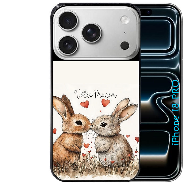 Coque pour Iphone 18 / PRO / PRO MAX / 18E personnalisée lapin coeur avec prenom