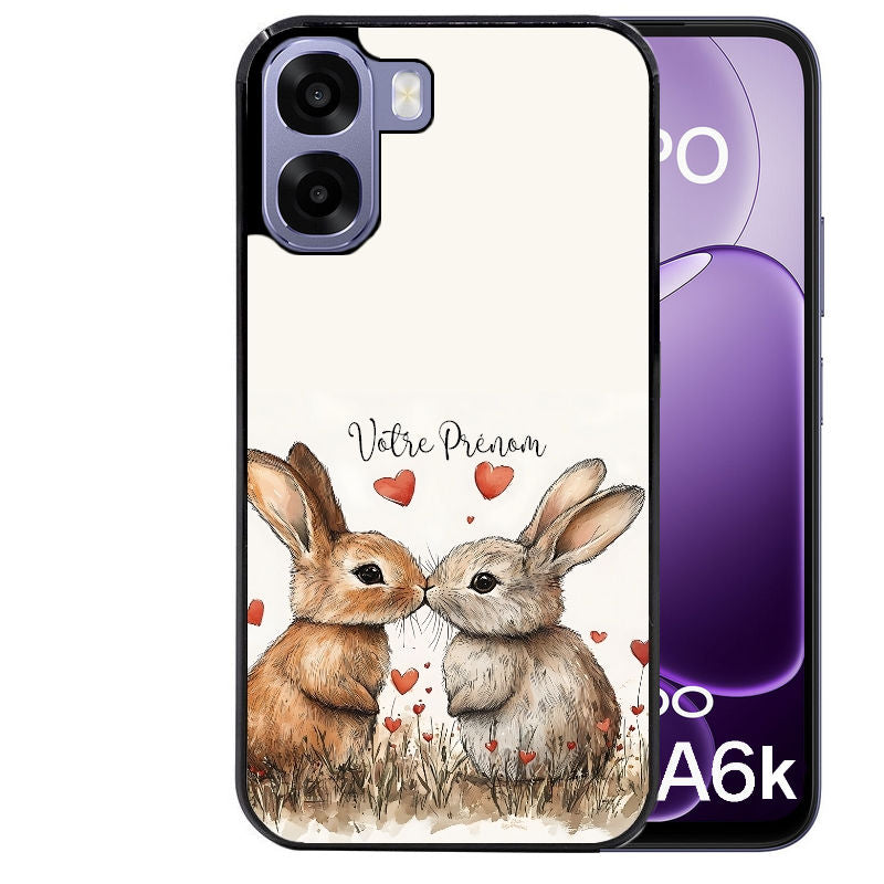Coque pour Oppo A6 A6 A6K personnalisée lapin coeur avec prenom