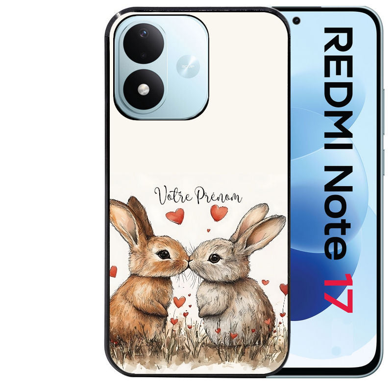 Coque pour Redmi Note 17 et PRO 4G 5G Max personnalisée lapin coeur avec prenom