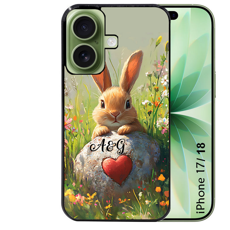 Coque pour Iphone 18 / PRO / PRO MAX / 18E personnalisée lapin et fleurs