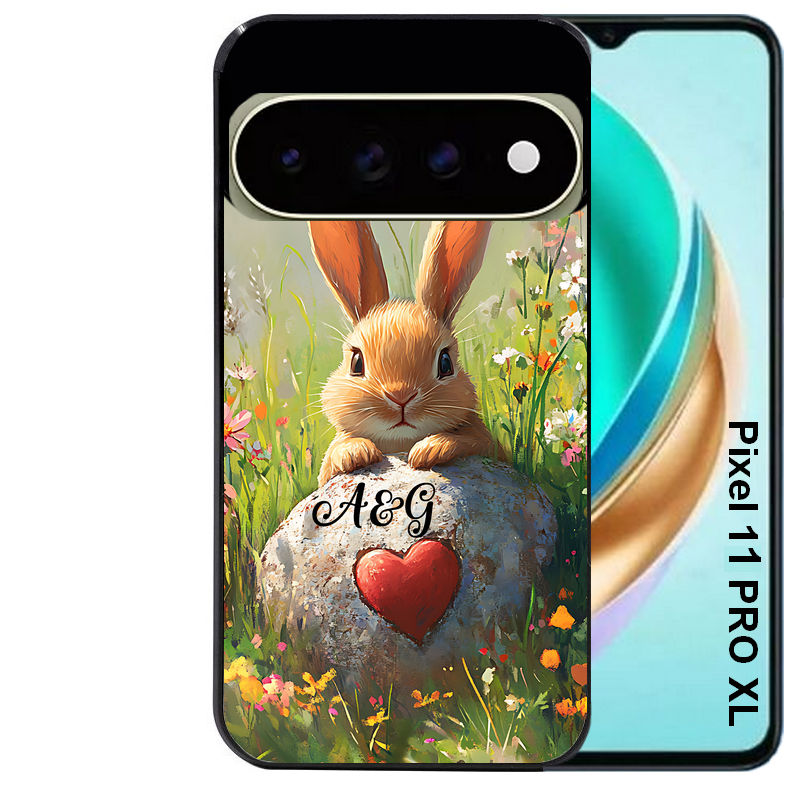 Coque pour Pixel 10 / 11 / PRO / XL personnalisée lapin et fleurs