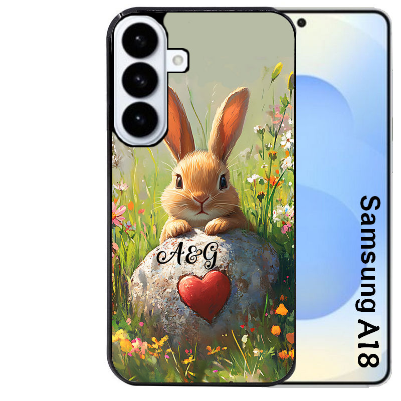 Coque pour Galaxy A08 A18 A28 A38 A58 personnalisée lapin et fleurs