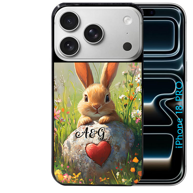 Coque pour Iphone 18 / PRO / PRO MAX / 18E personnalisée lapin et fleurs