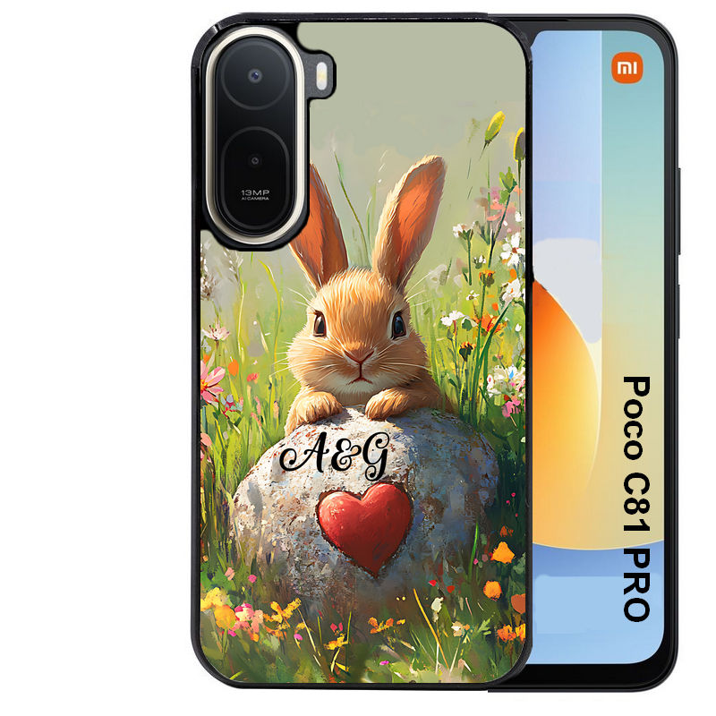 Coque pour POCO C81 PRO personnalisée lapin et fleurs