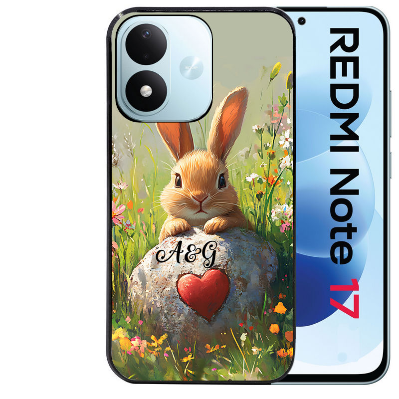 Coque pour Redmi Note 17 et PRO 4G 5G Max personnalisée lapin et fleurs