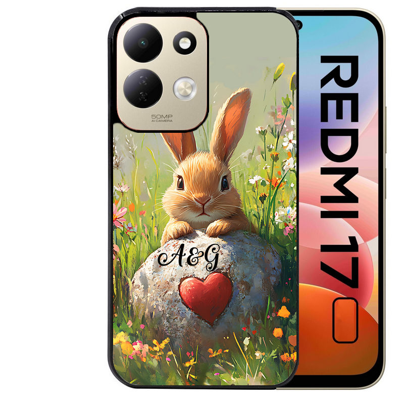 Coque pour Redmi 17 et 17C 4G 5G personnalisée lapin et fleurs