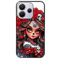Coque noire taperso pour Redmi Note 14 et PRO PLUS 4G 5G avec motif tete de mort calavera rouge protection antichoc personnalisée