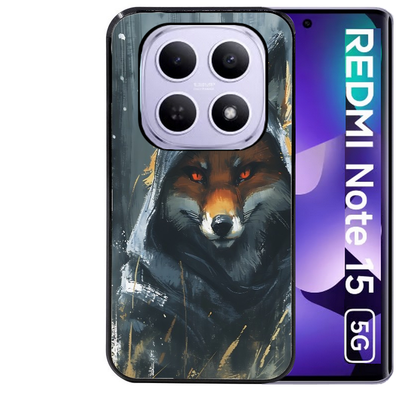 Coque noire taperso pour Redmi Note 15 et PRO PLUS 4G 5G avec motif renard fox des bois protection antichoc personnalisée