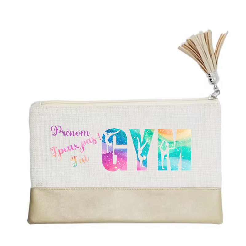 Pochette personnalisée de maquillage maniques Taperso argent avec motif gym jpeux pas en toile et simili cuir personnalisée