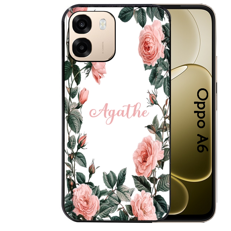 Coque noire taperso pour OPPO A6 A6X 4G et 5G avec motif cadre fleur pastel personnalisee protection antichoc personnalisée