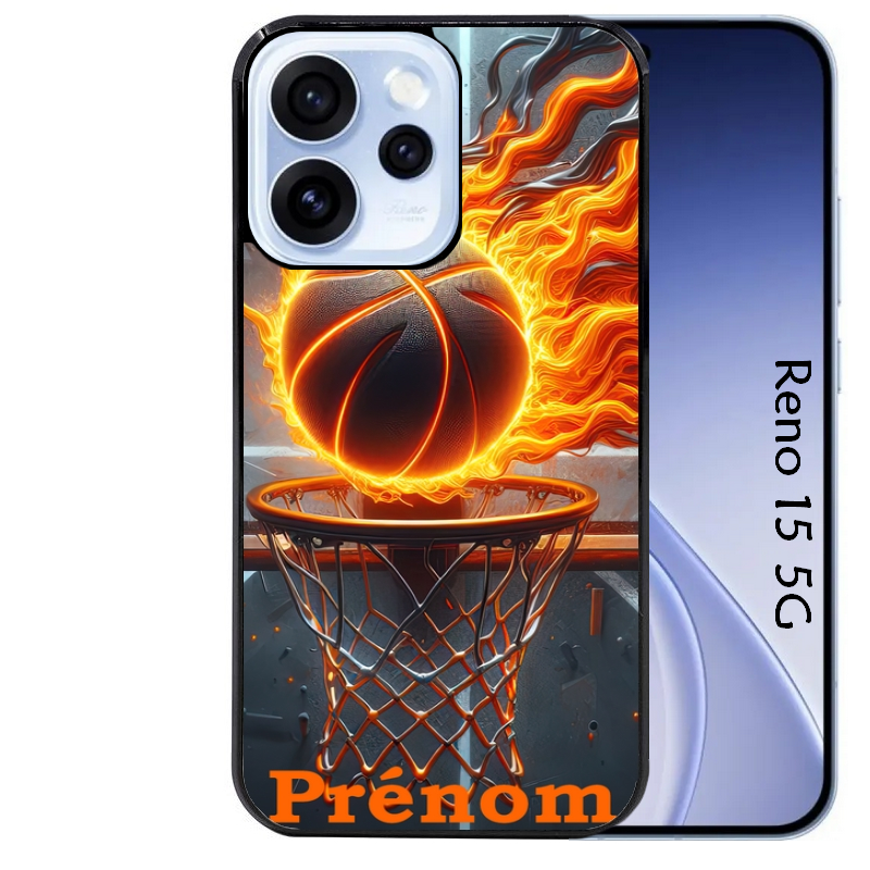 Coque noire taperso pour OPPO Reno 15 et F FS 5G avec motif basket flamme personnalisee protection antichoc personnalisée